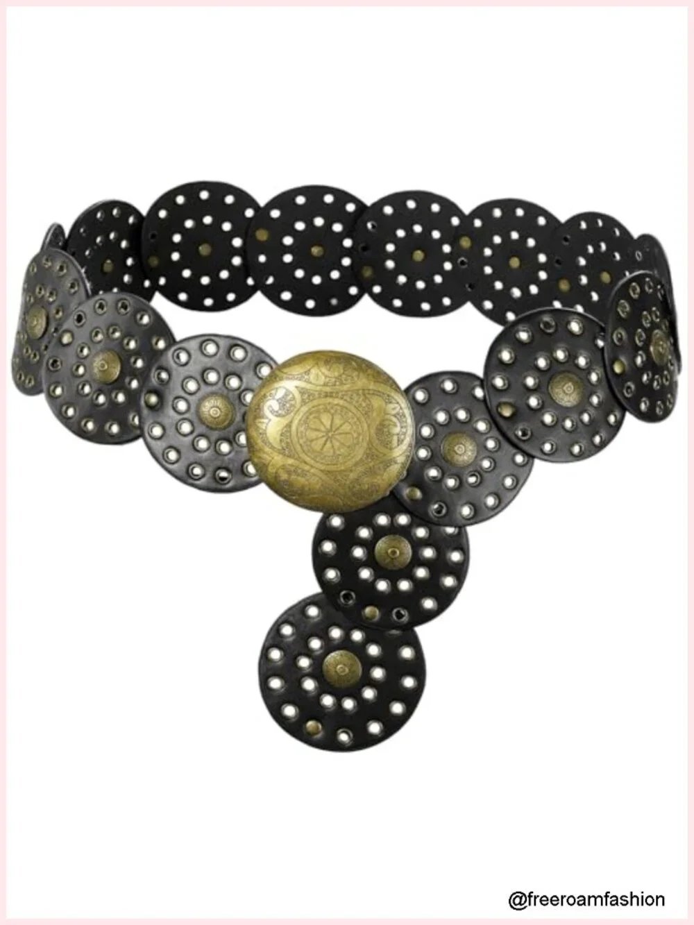 Wide Hollow Boho PU Leather Belt with Metal Buckle